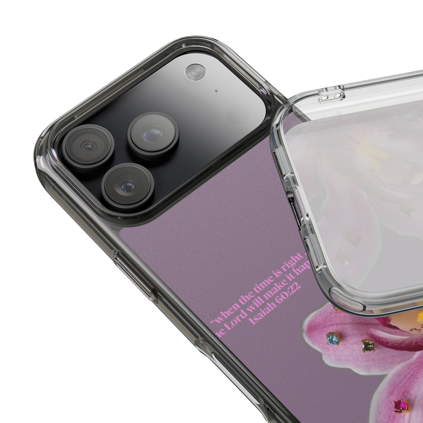 Clear Floral Impact-Resistant Phone Case — "When the time is right" Rose Orchid Design