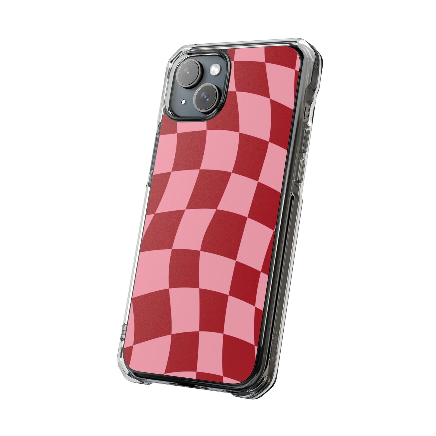 Clear Magnetic Phone Case — Red & Pink Wavy Check Pattern
