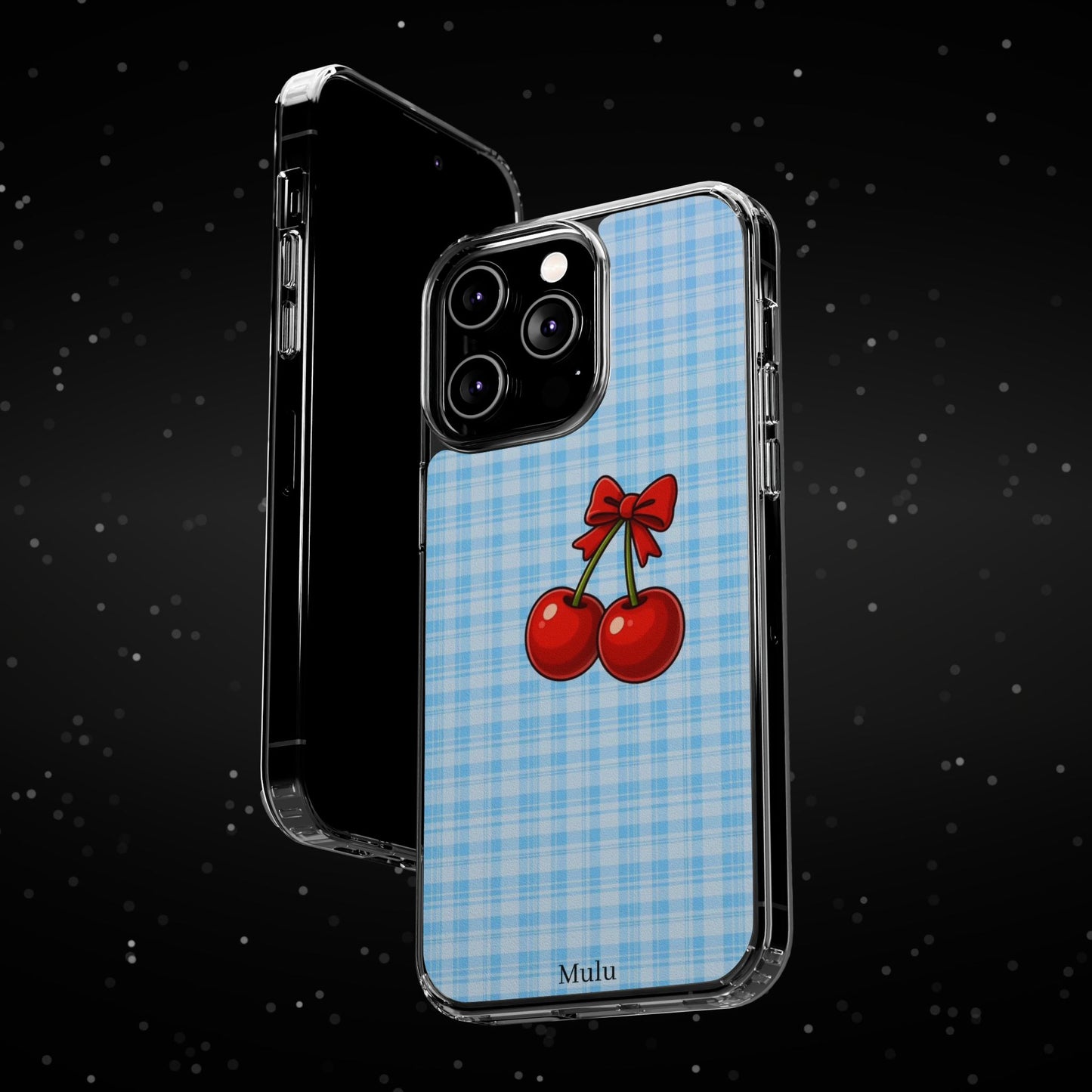 Clear Cherry Gingham Phone Case — Impact-Resistant Clear Case with Red Cherry Design