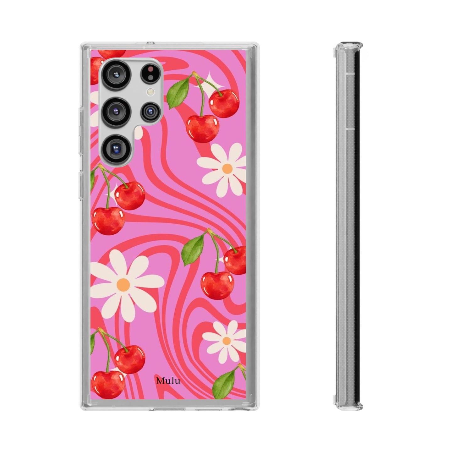 Clear Impact Phone Case — Retro Cherry & Daisy Floral Design