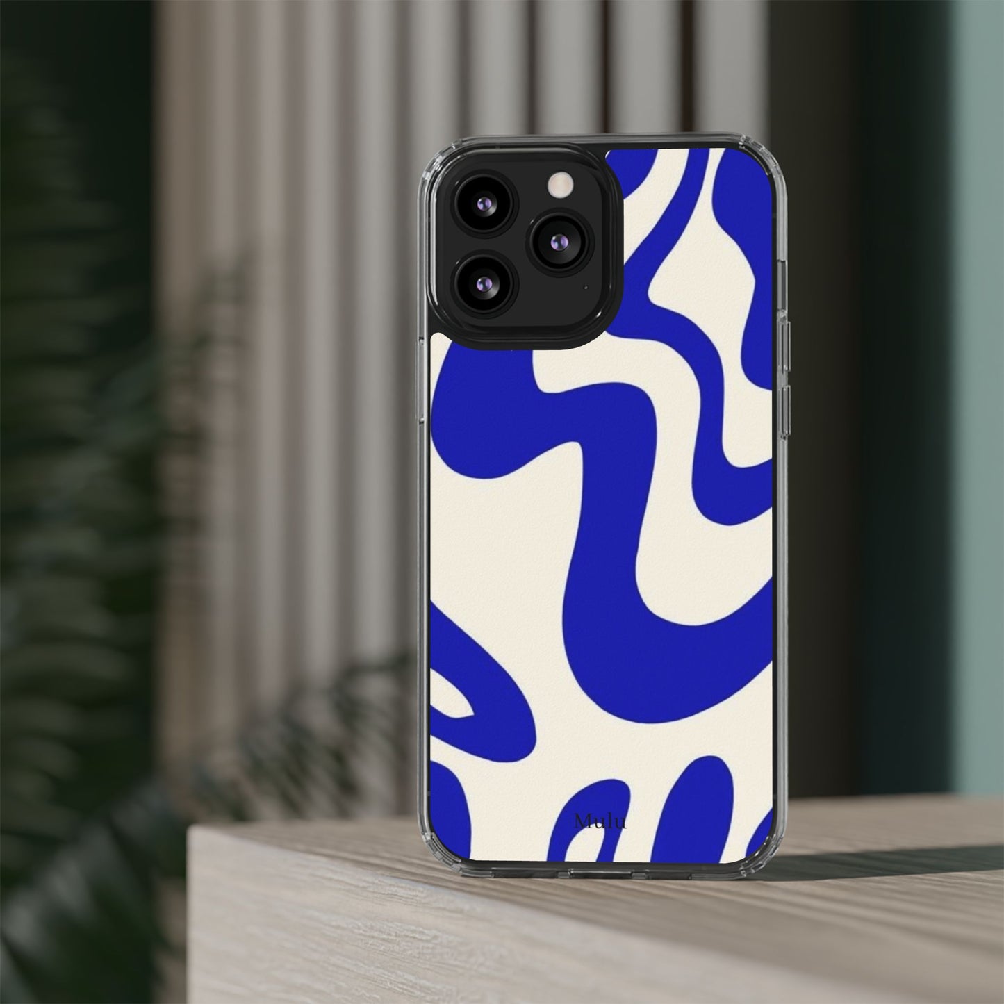 Clear Impact-Resistant Case — Blue Abstract Wavy Pattern