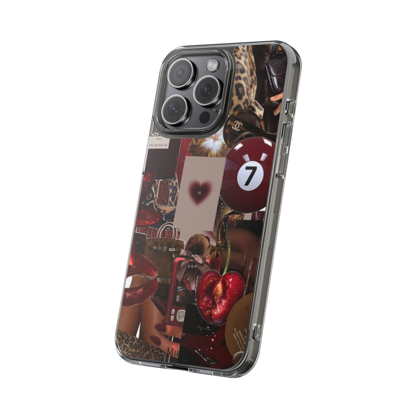 Clear Impact-Resistant Phone Case — Retro Cherry Collage Design
