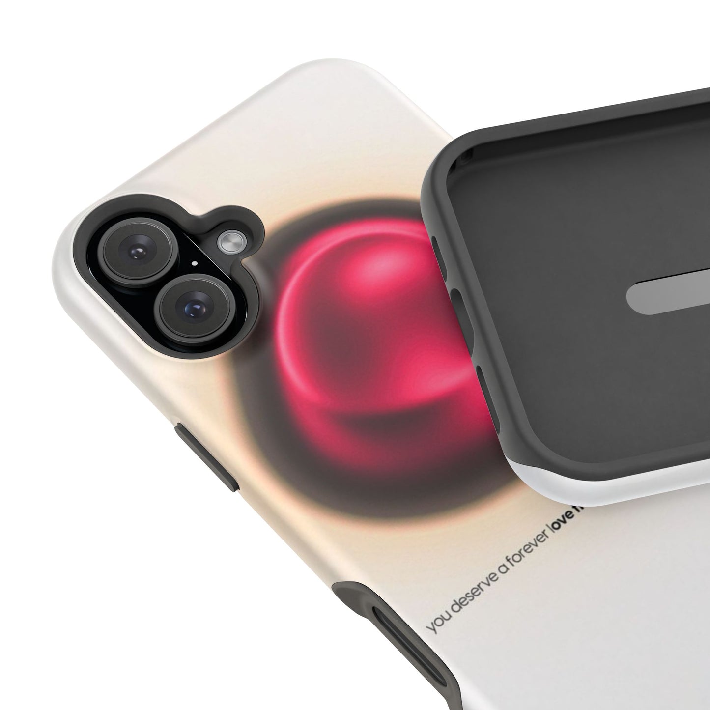 Protective Phone Case — Red Pearl Heart Design with 'You deserve a forever love' Text