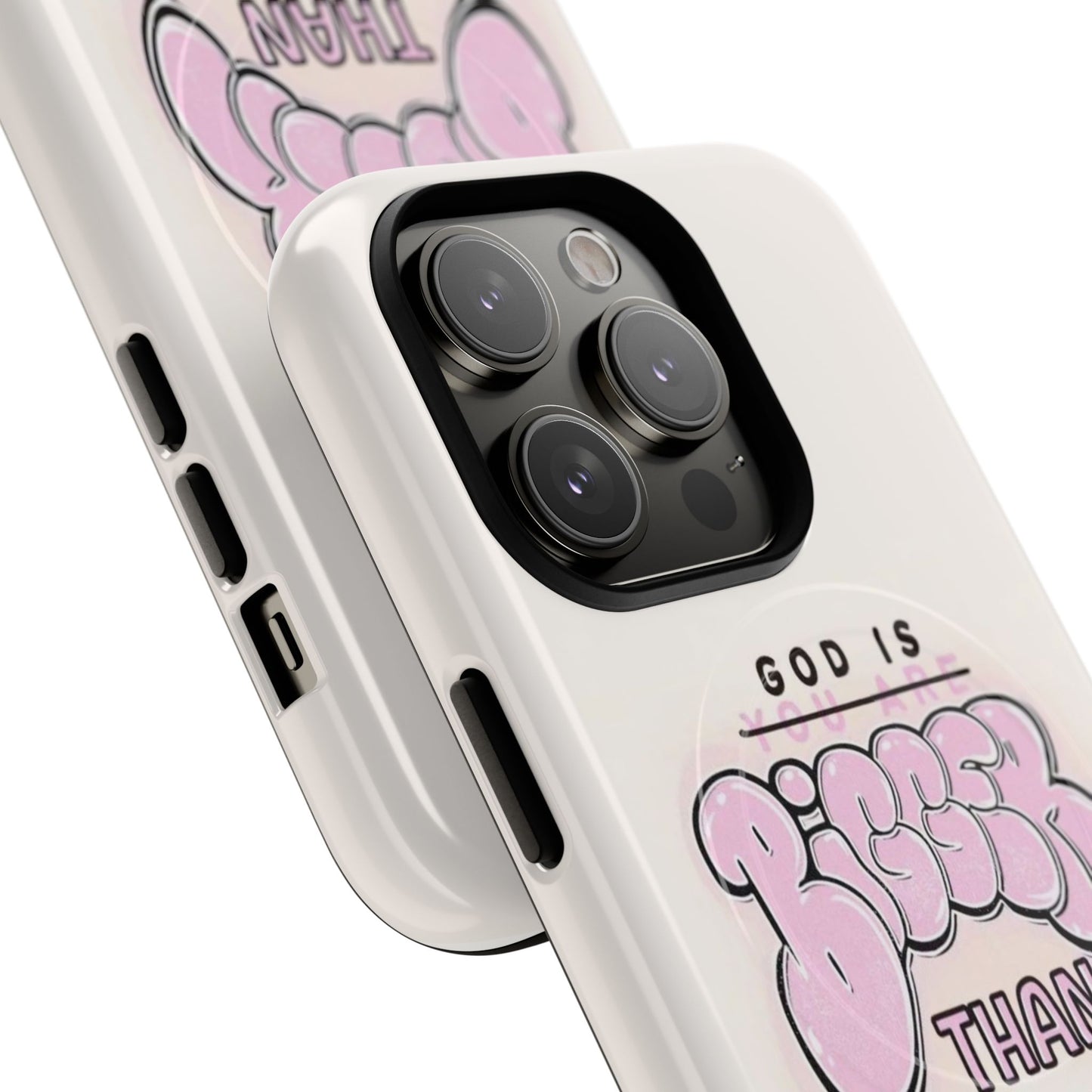 Tough Magnetic Phone Case — "God Is Bigger Than" Inspirational Pink Bubble Design