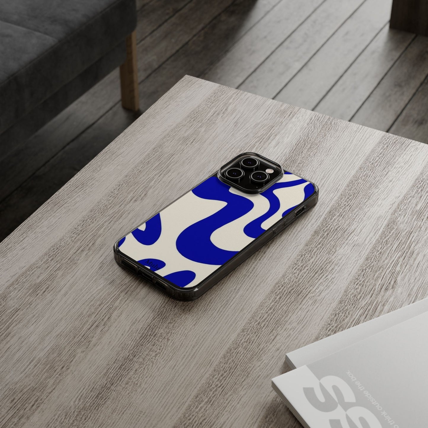 Clear Impact-Resistant Case — Blue Abstract Wavy Pattern