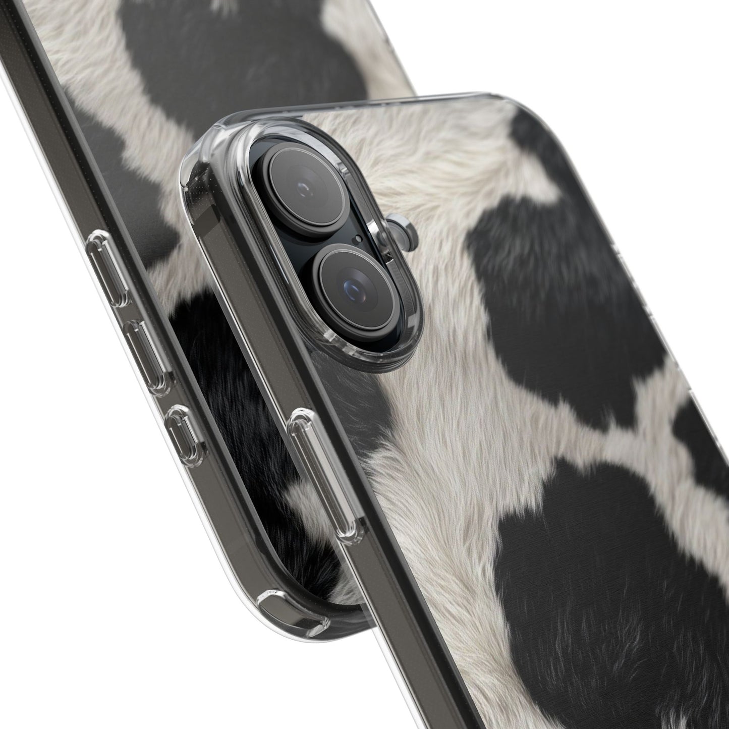 Cow Print Clear Impact Phone Case — Faux Fur Black & White Protection