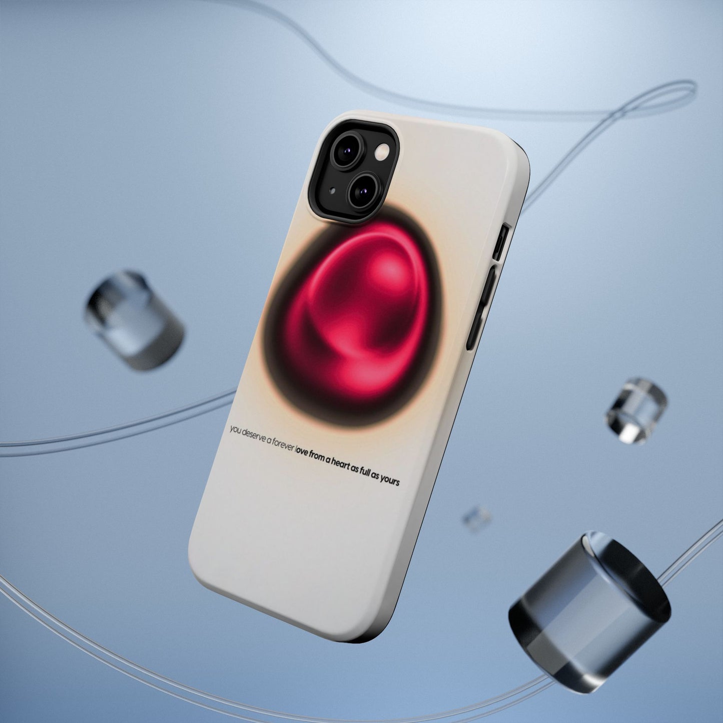 Protective Phone Case — Red Pearl Heart Design with 'You deserve a forever love' Text