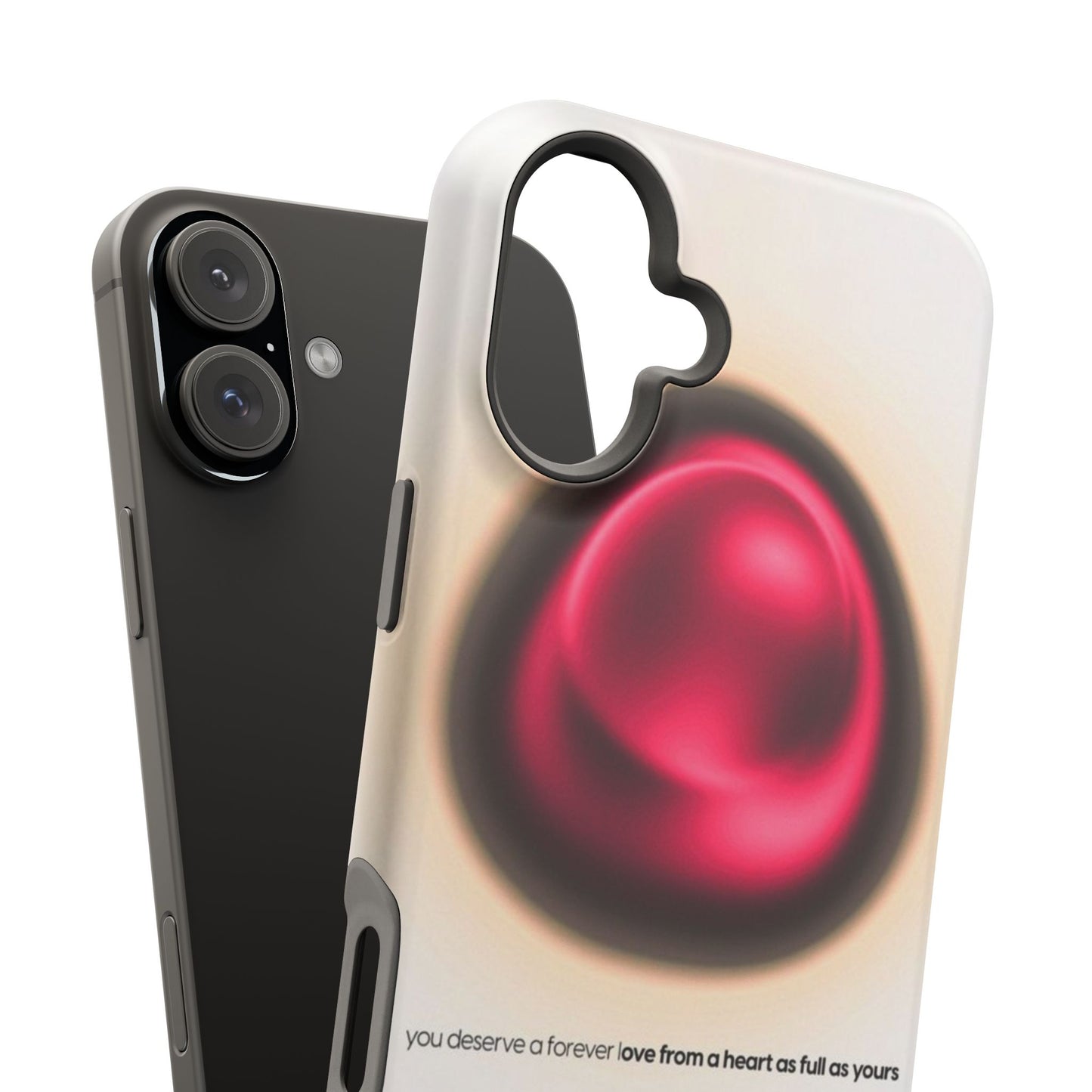 Protective Phone Case — Red Pearl Heart Design with 'You deserve a forever love' Text
