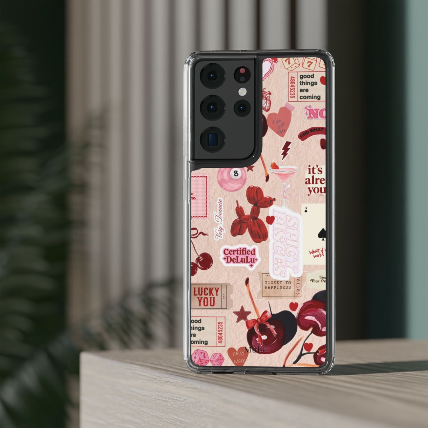 Clear Impact-Resistant Phone Case — Retro Cherry & Sticker Collage