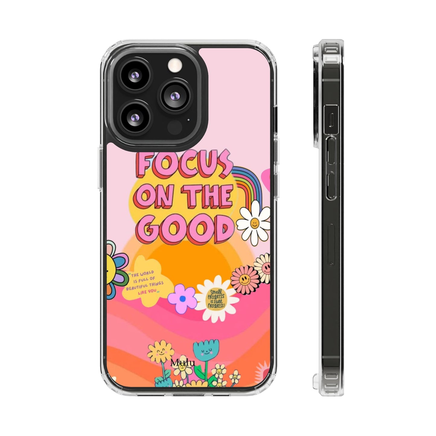 Clear Impact-Resistant Case — "Focus On The Good" Retro Floral Phone Cover