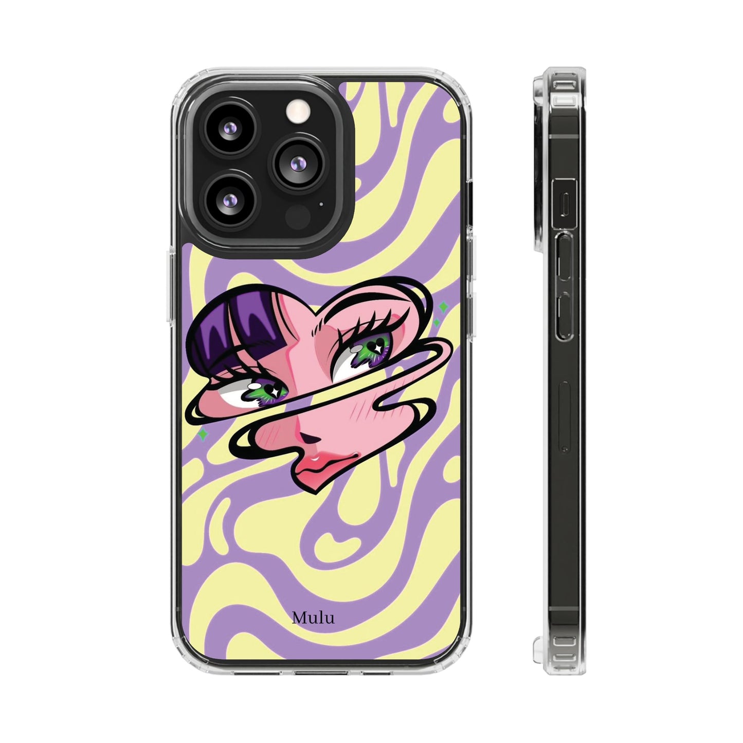 Clear Impact-Resistant Case — Retro Psychedelic Heart Face Design