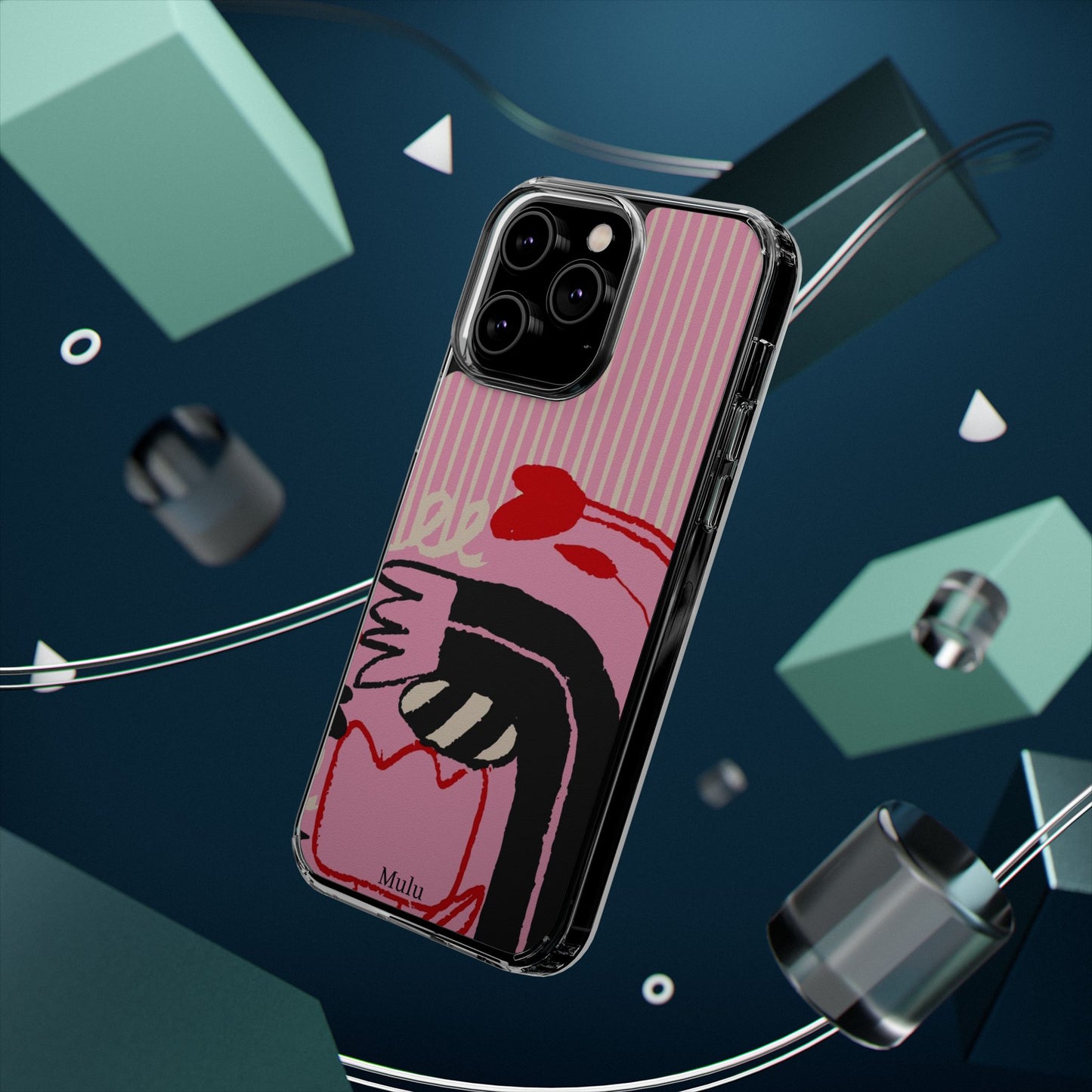 Clear Impact-Resistant Case — Pink Cute Heart Cartoon Design