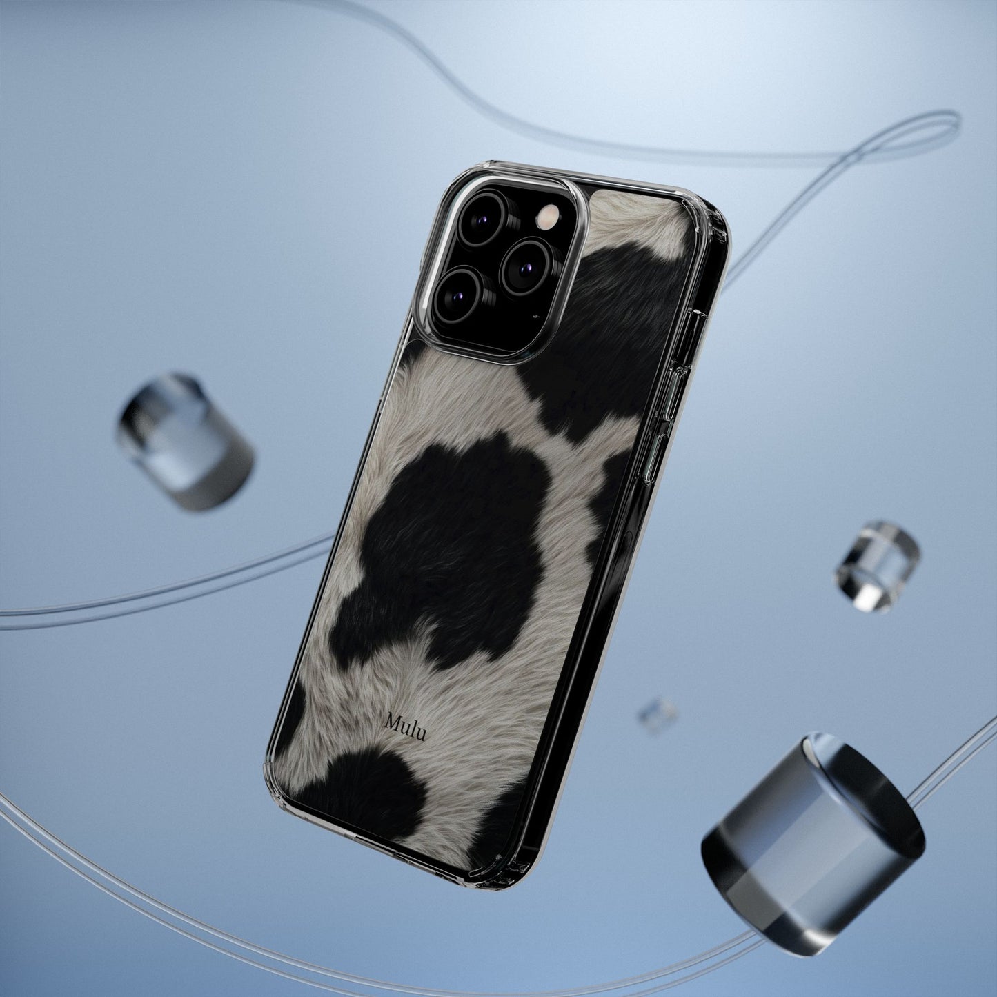 Cow Print Clear Impact Phone Case — Faux Fur Black & White Protection
