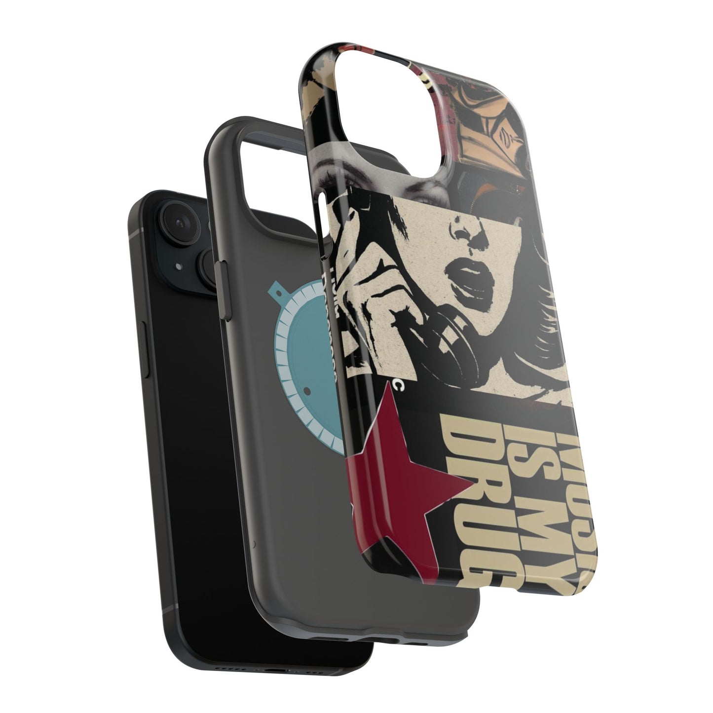 Magnetic Impact Phone Case — Retro Pop Art "Music Is My Drug" Design