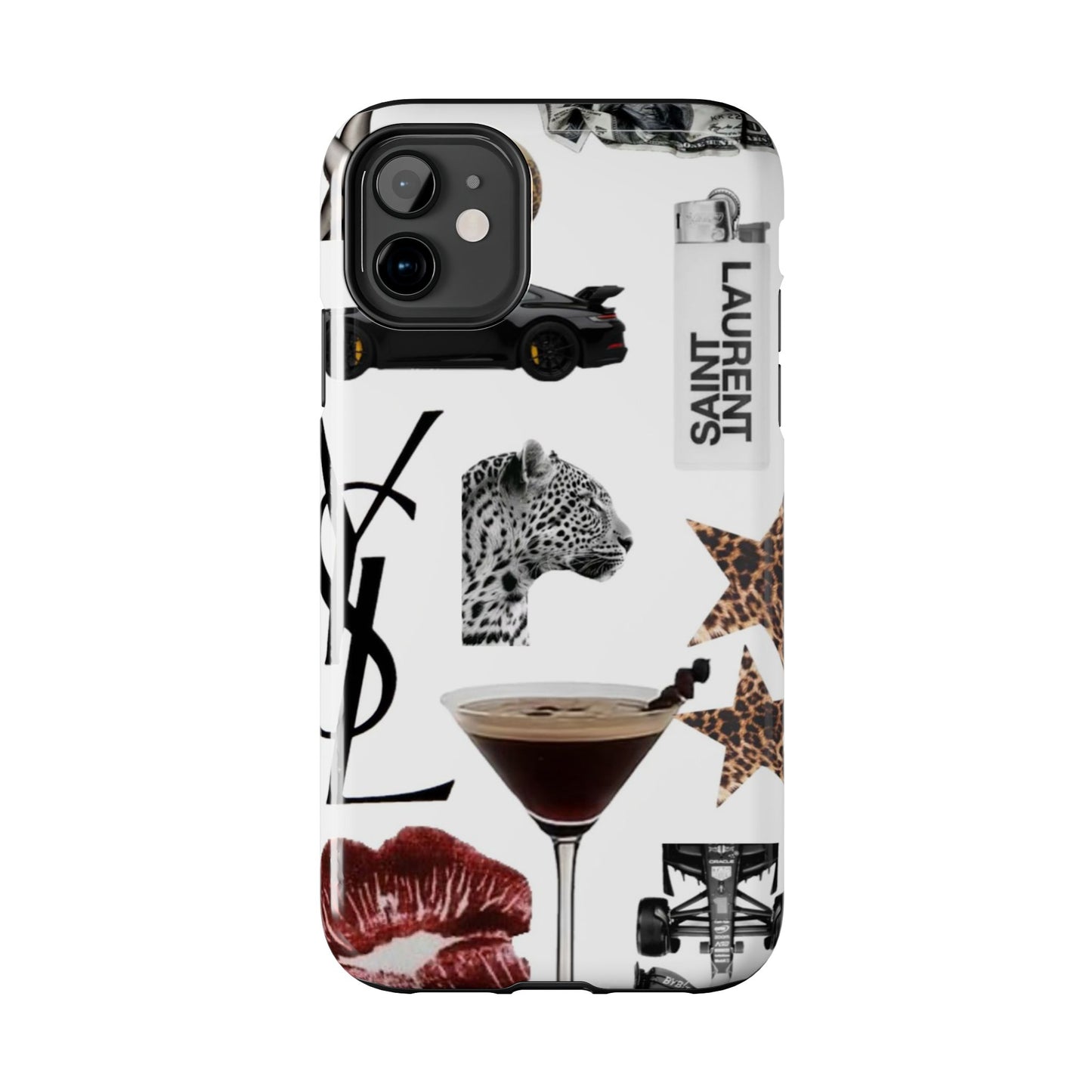 Tough Phone Case — Luxe Fashion Collage with Leopard, Martini & Kiss Print