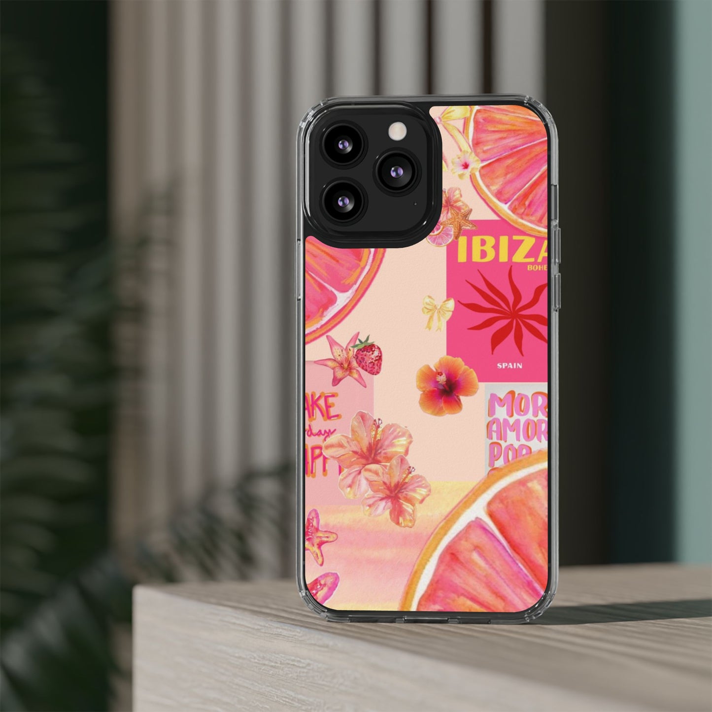 Clear Impact Phone Case — Pink Ibiza Citrus Floral Design