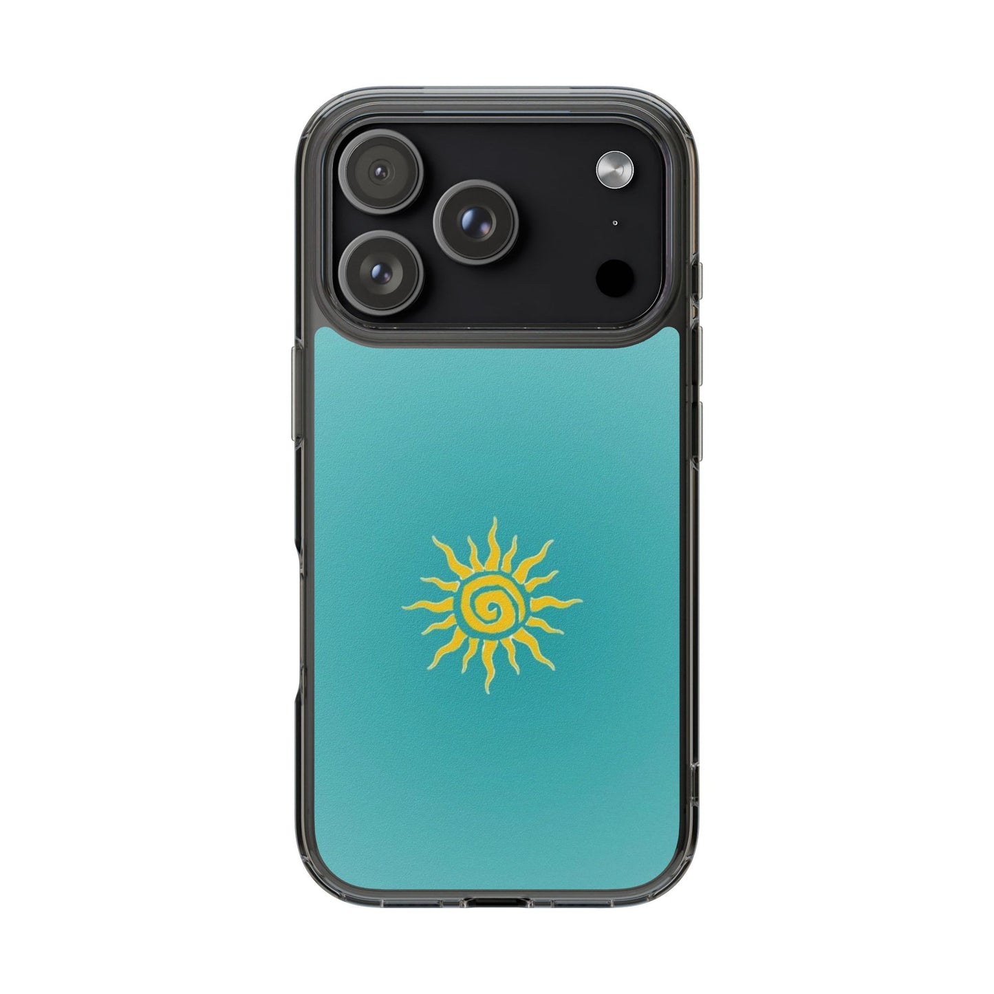 Clear Impact-Resistant Phone Case — Yellow Sun on Teal Gradient