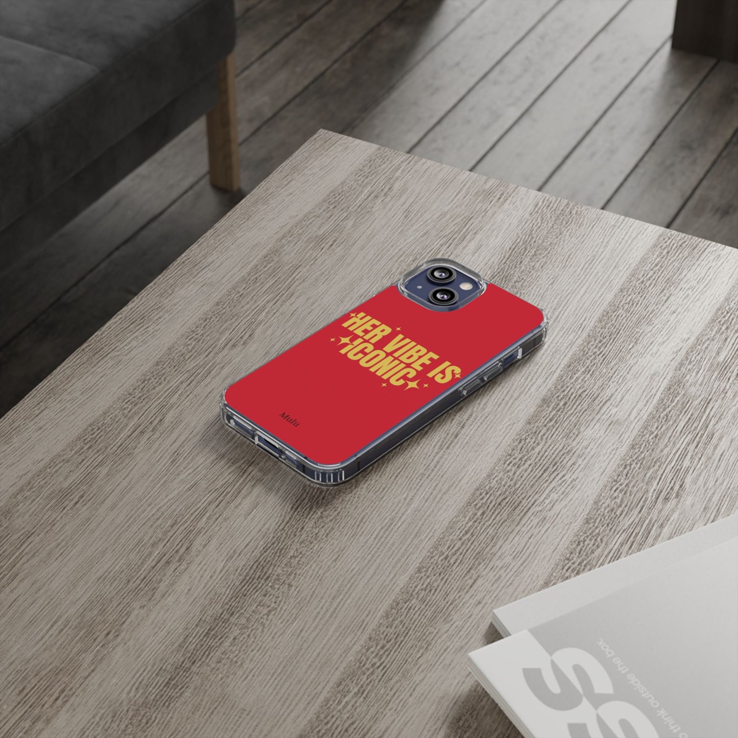 Clear Impact-Resistant Phone Case — "Her Vibe Is Iconic" Red Protective Cover