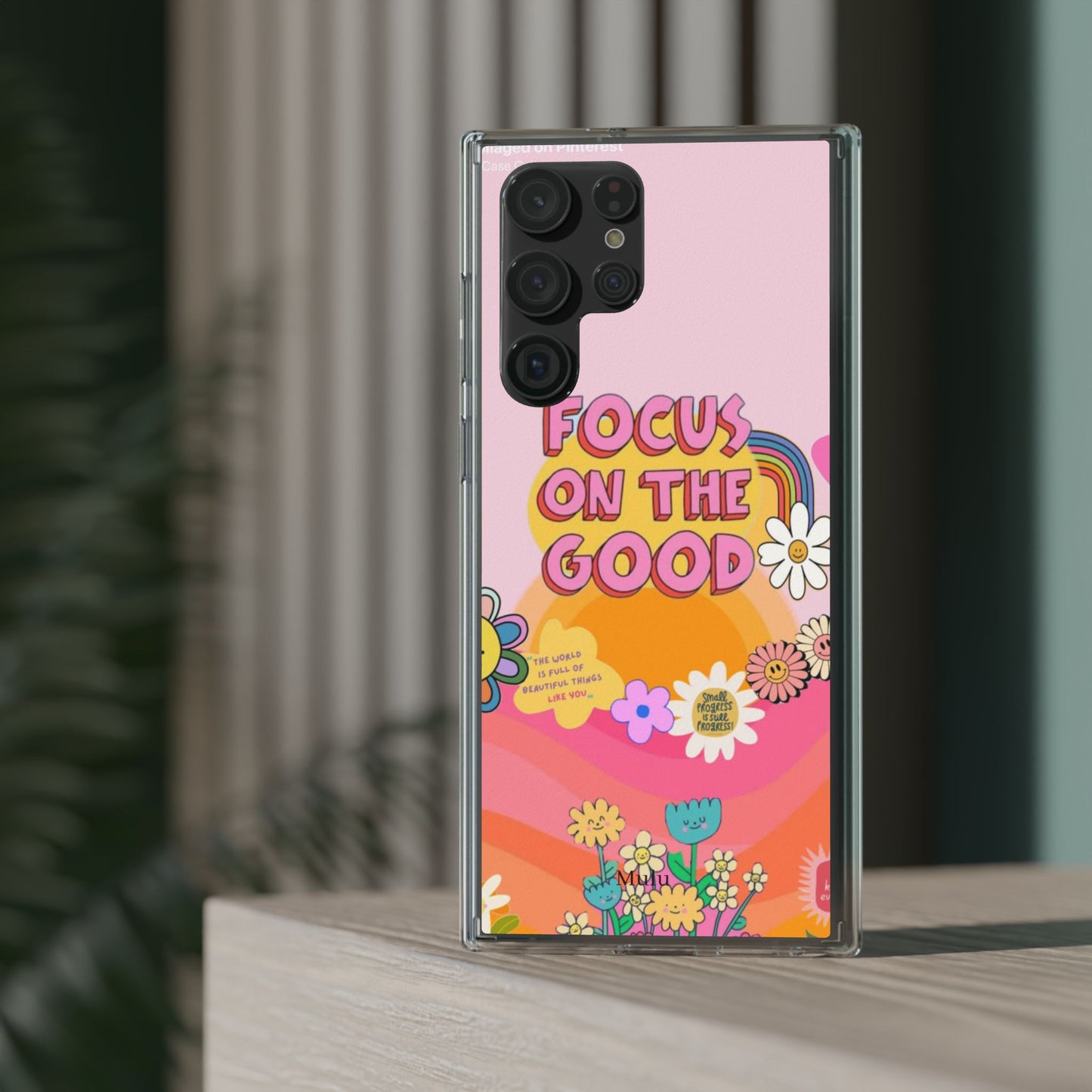 Clear Impact-Resistant Case — "Focus On The Good" Retro Floral Phone Cover