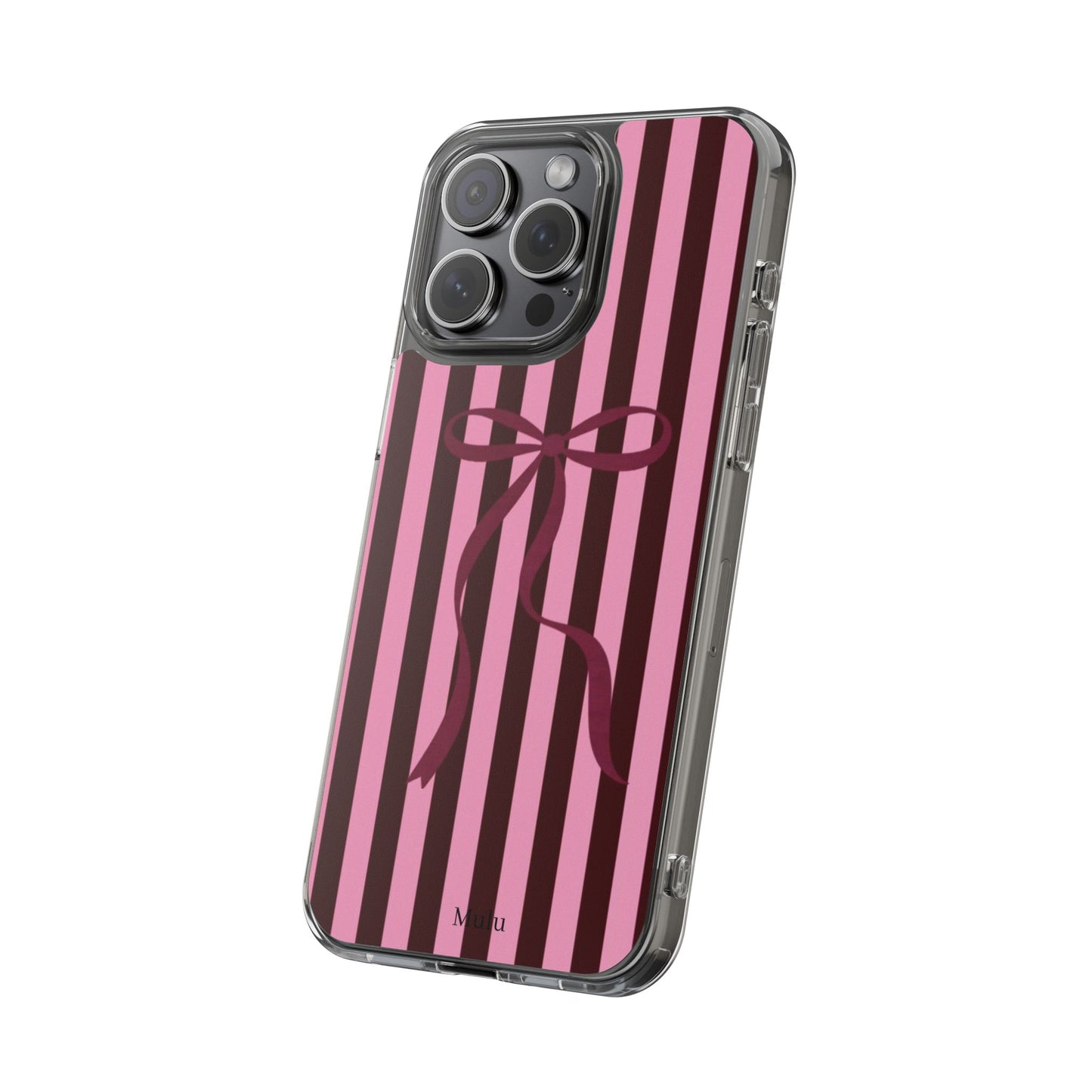 Pink Striped Ribbon Clear Impact-Resistant Phone Case