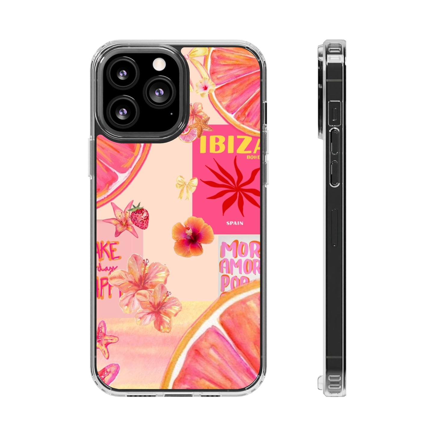 Clear Impact Phone Case — Pink Ibiza Citrus Floral Design