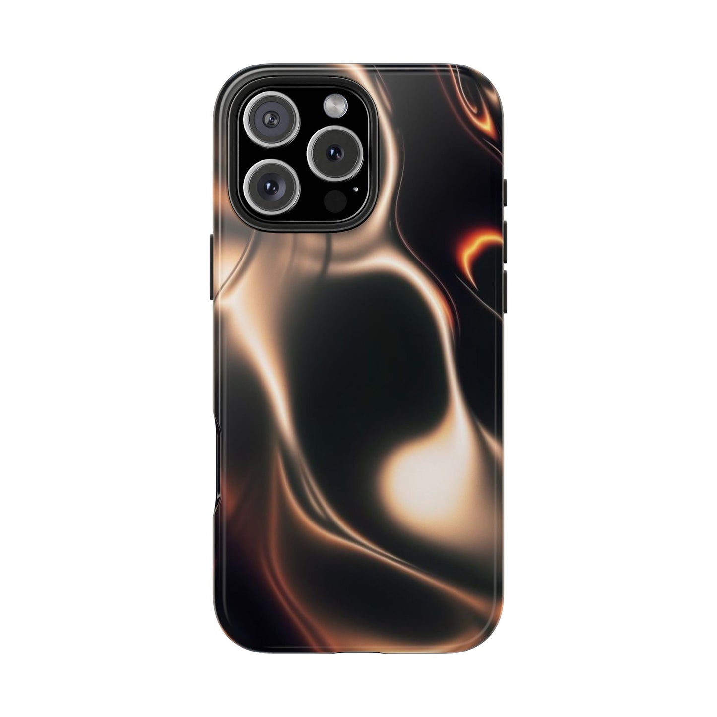 Abstract Liquid Glow Tough Phone Case — Black & Bronze Swirl Protective Cover