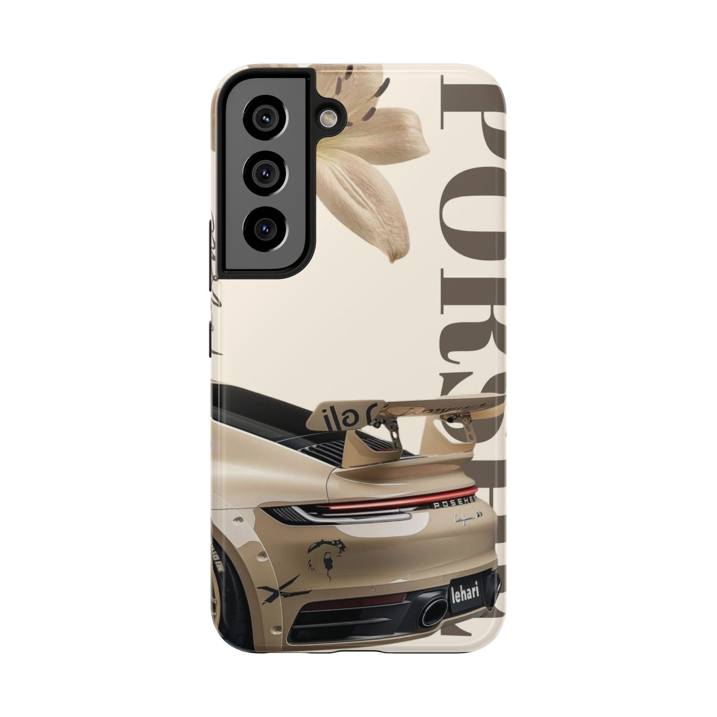 Tough Phone Case — Beige Sports Car Design with 'Tourist' Typography