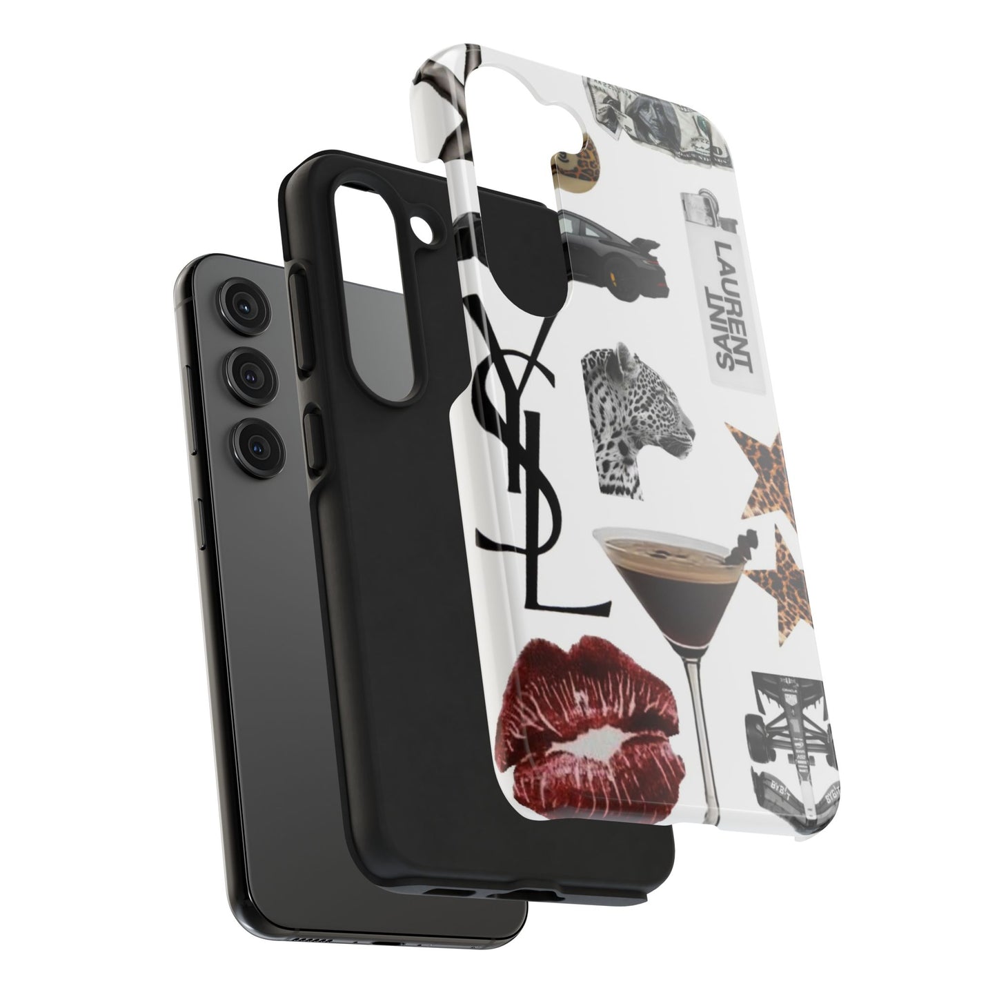 Tough Phone Case — Luxe Fashion Collage with Leopard, Martini & Kiss Print