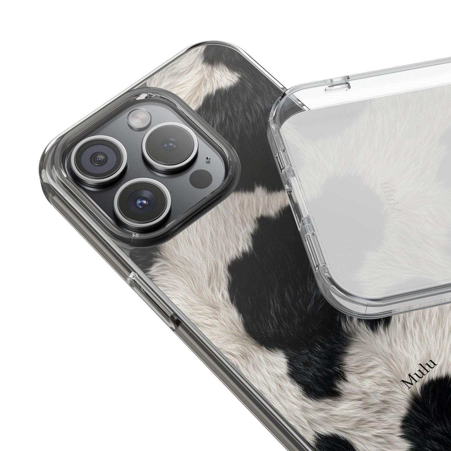Cow Print Clear Impact Phone Case — Faux Fur Black & White Protection
