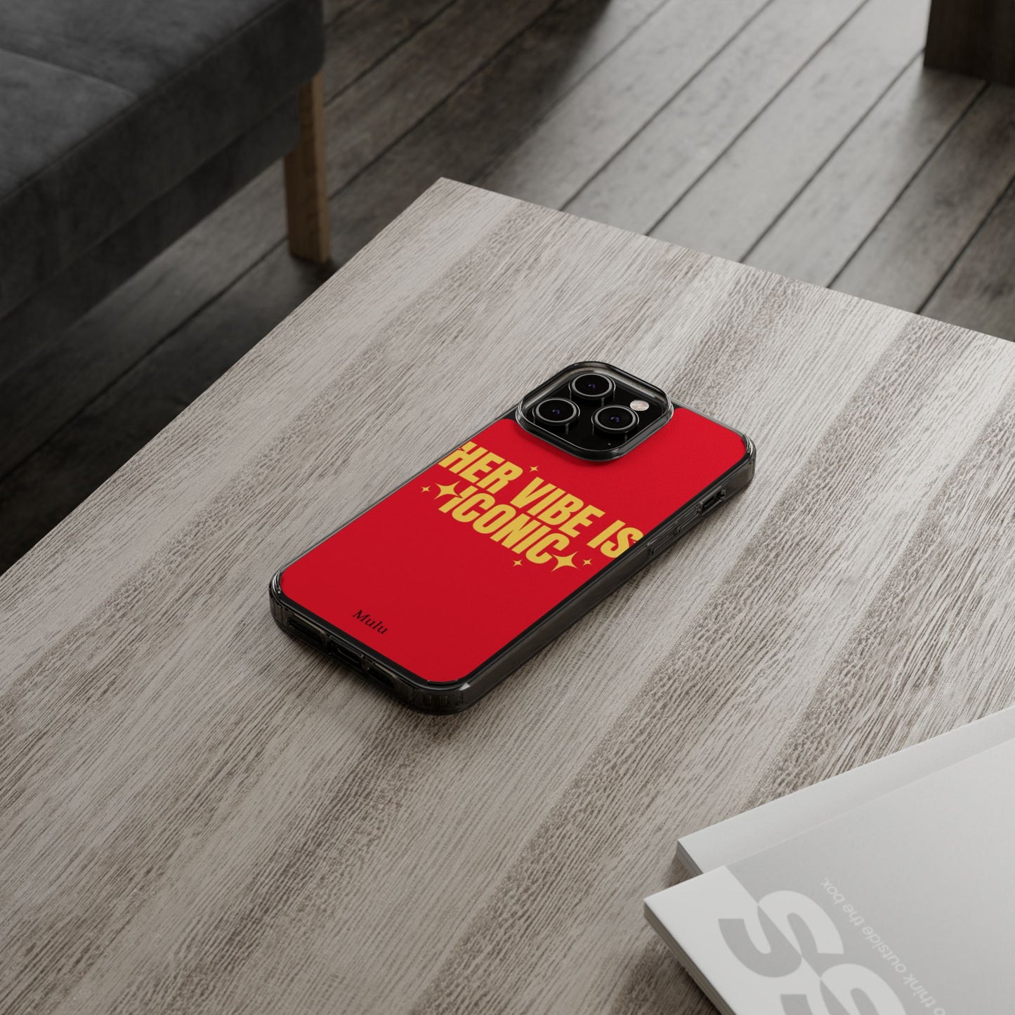 Clear Impact-Resistant Phone Case — "Her Vibe Is Iconic" Red Protective Cover