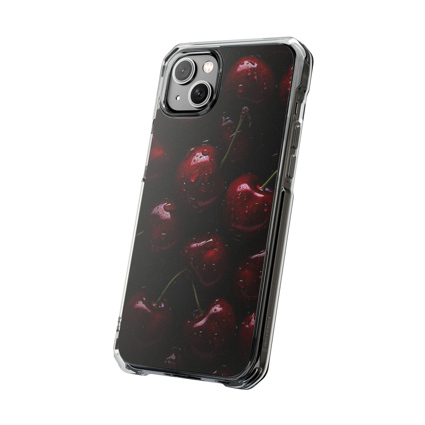 Cherry Pattern Clear Magnetic Phone Case — Dark Red Fruit Design