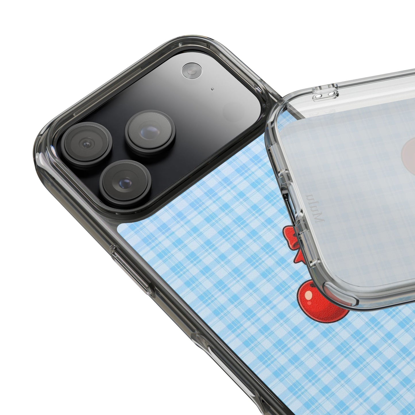 Clear Cherry Gingham Phone Case — Impact-Resistant Clear Case with Red Cherry Design