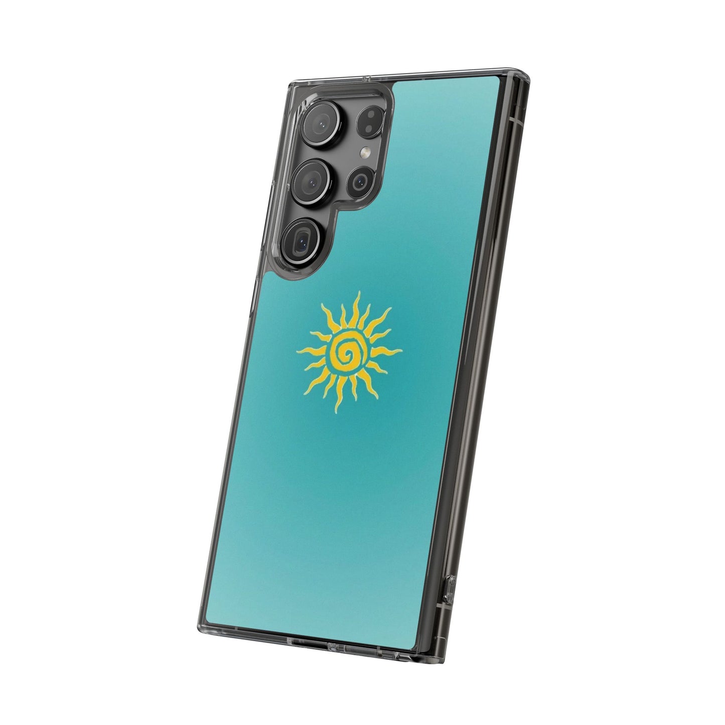 Clear Impact-Resistant Phone Case — Yellow Sun on Teal Gradient