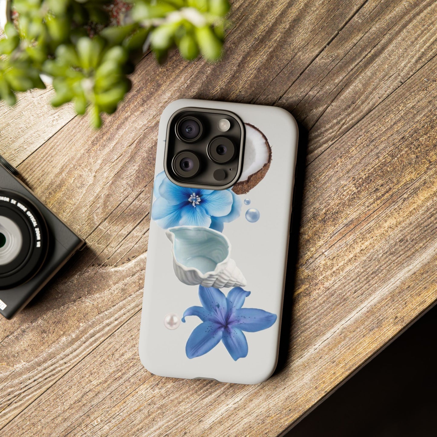 Tropical Blue Floral Phone Case — Coconut, Shell & Starfish Design