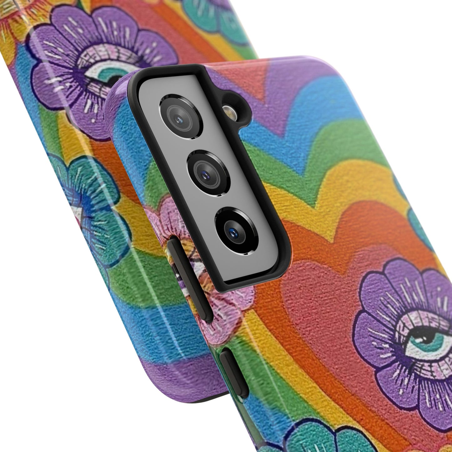 Psychedelic Eye Flower Tough Phone Case — Retro Rainbow Protective iPhone Cover