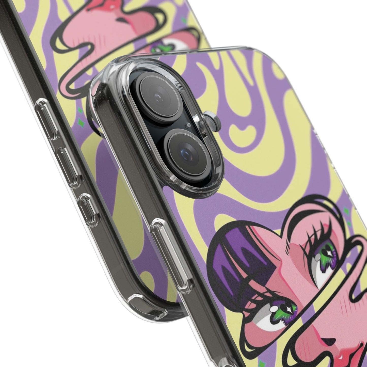 Clear Impact-Resistant Case — Retro Psychedelic Heart Face Design