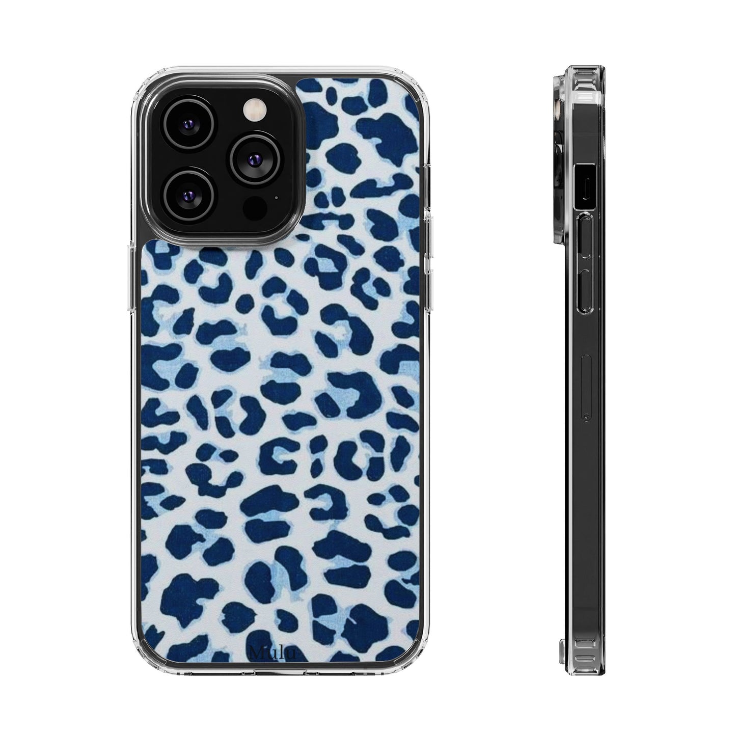 Clear Impact-Resistant Phone Case — Blue Watercolor Leopard Print
