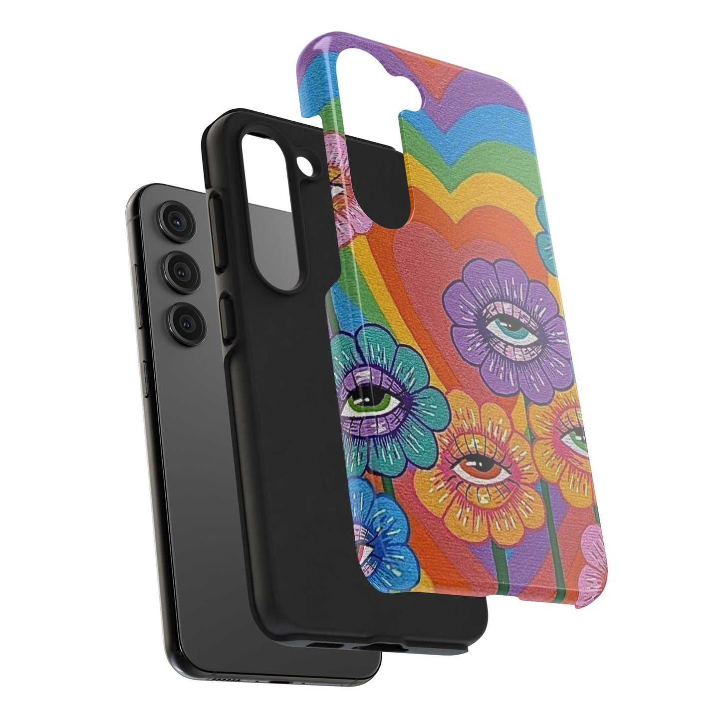 Psychedelic Eye Flower Tough Phone Case — Retro Rainbow Protective iPhone Cover