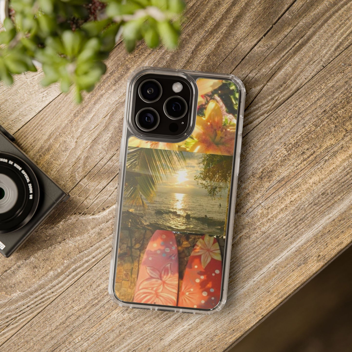 Tropical Sunset Phone Case — Floral Surfboard Clear iPhone Case