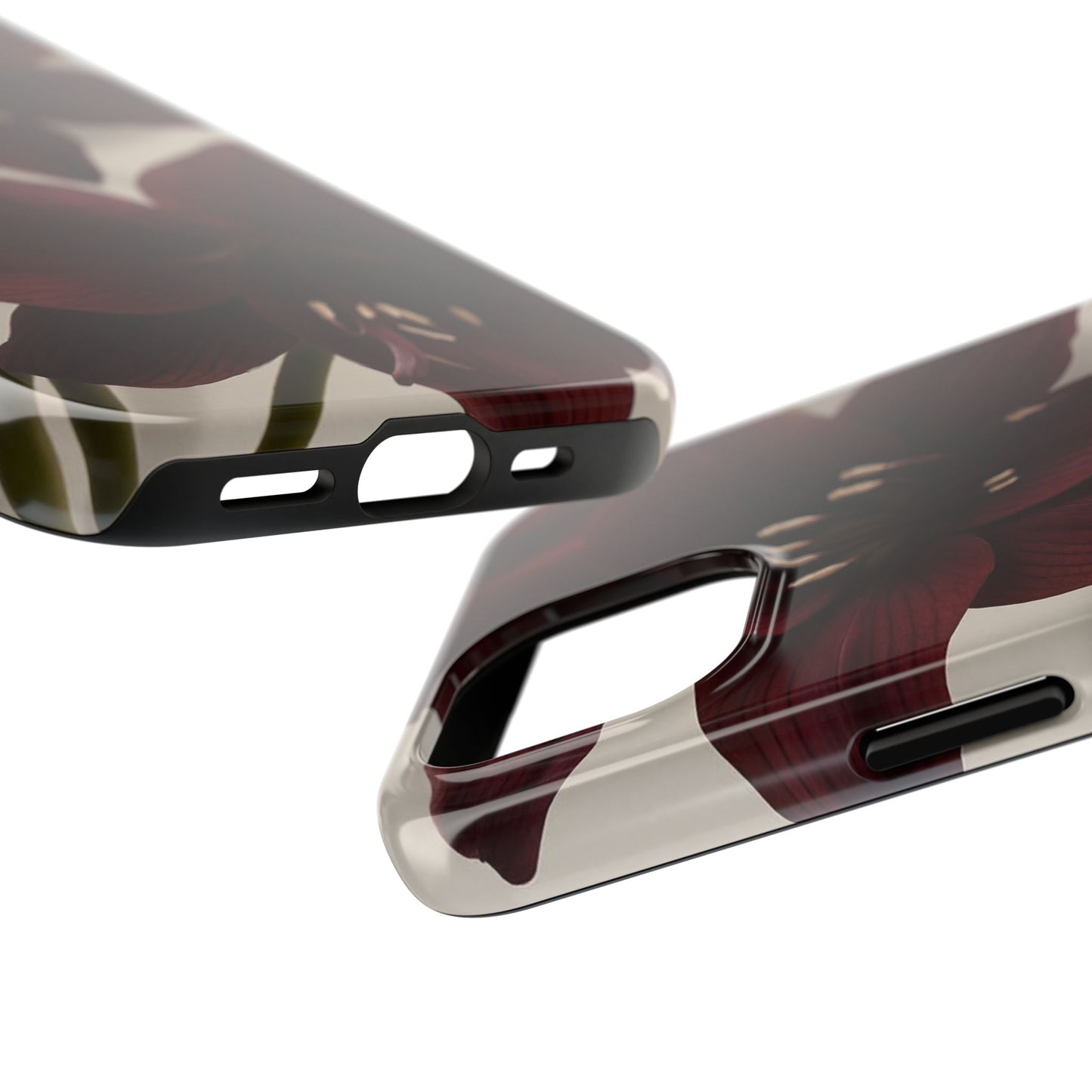 Amaryllis Noir Tough Phone Case — Dark Burgundy Floral Protective Cover