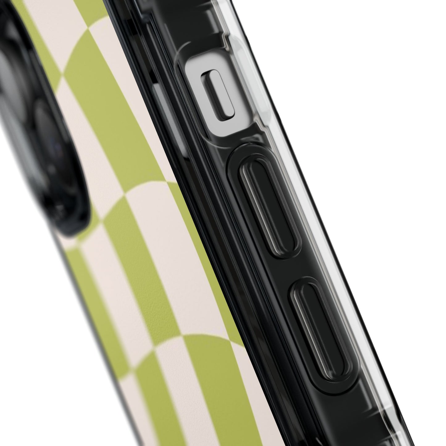 Clear Magnetic Phone Case — Olive Retro Check Pattern
