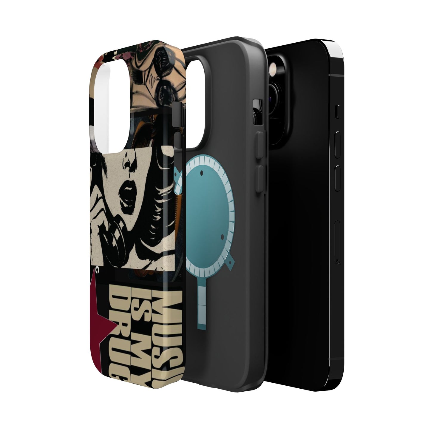 Magnetic Impact Phone Case — Retro Pop Art "Music Is My Drug" Design