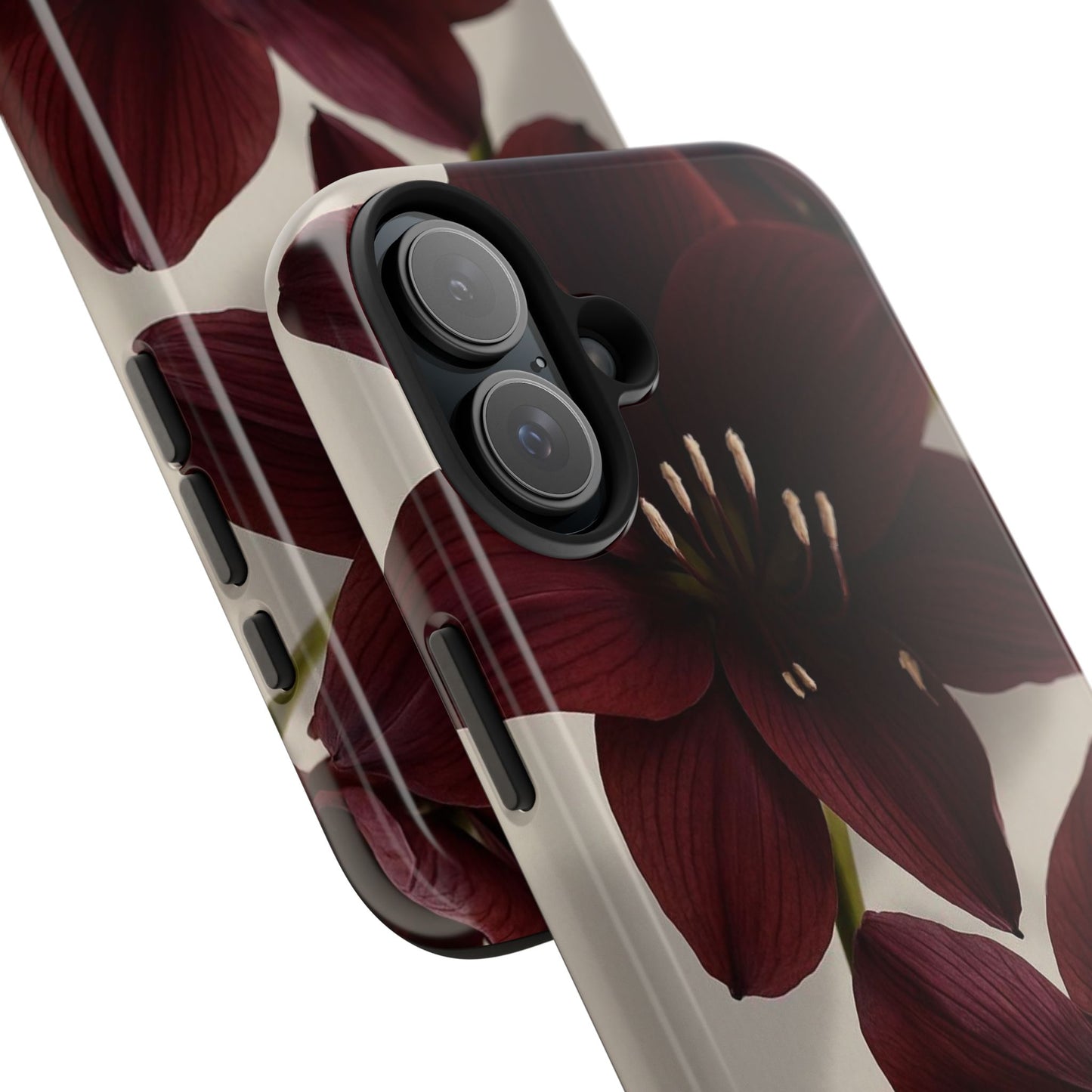 Amaryllis Noir Tough Phone Case — Dark Burgundy Floral Protective Cover
