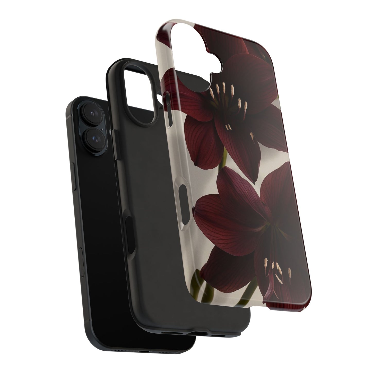 Amaryllis Noir Tough Phone Case — Dark Burgundy Floral Protective Cover