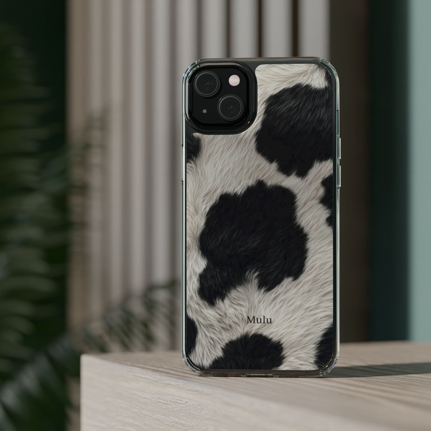 Cow Print Clear Impact Phone Case — Faux Fur Black & White Protection