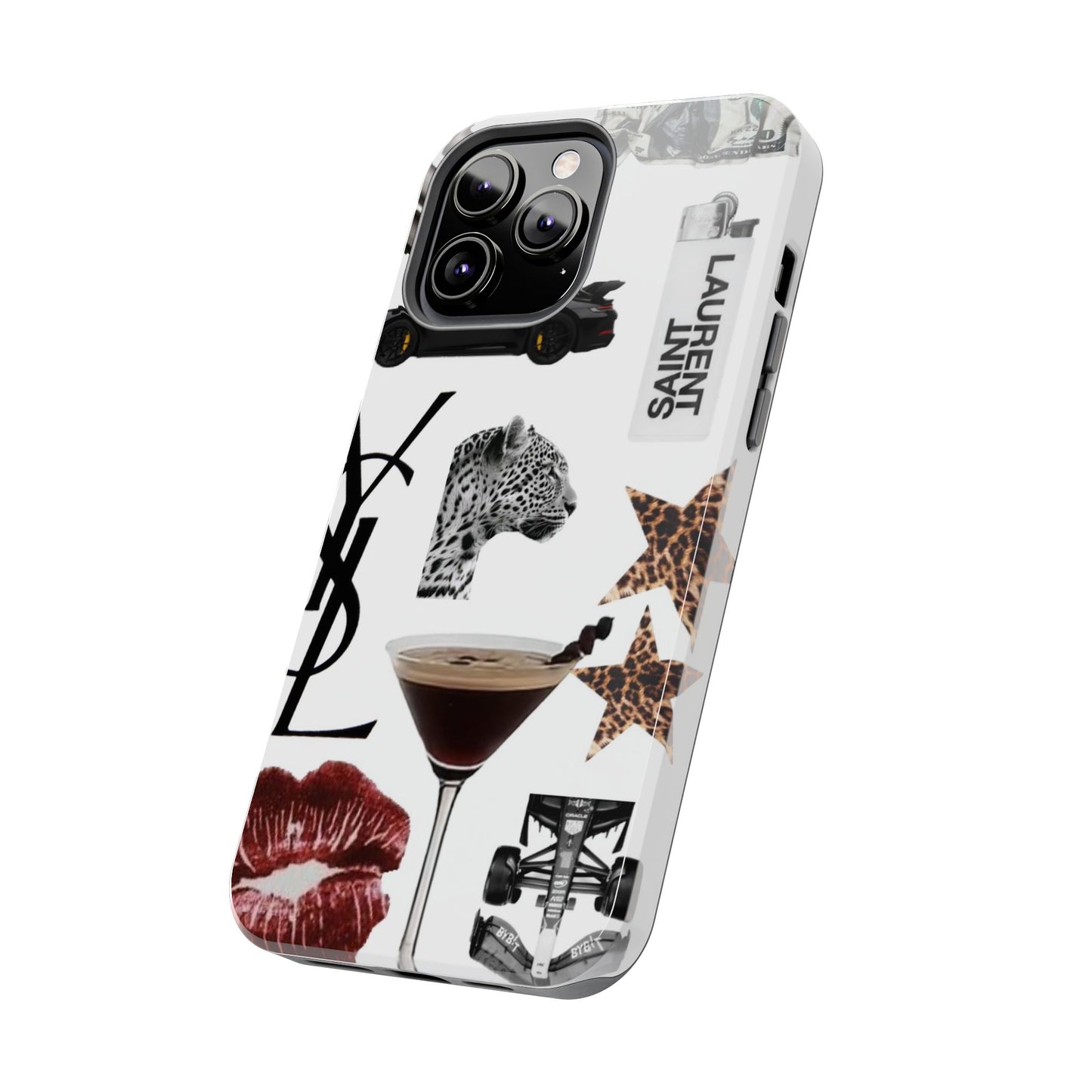 Tough Phone Case — Luxe Fashion Collage with Leopard, Martini & Kiss Print