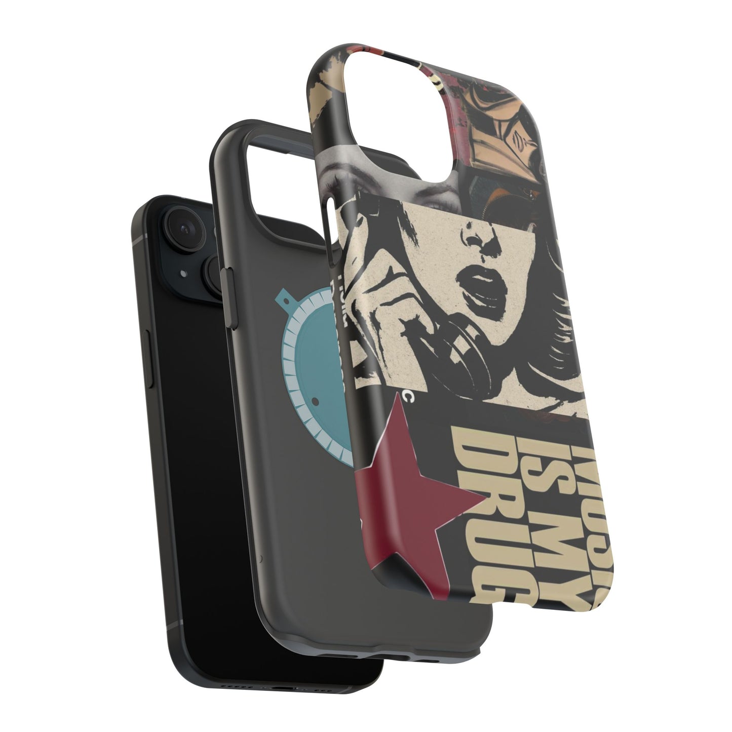 Magnetic Impact Phone Case — Retro Pop Art "Music Is My Drug" Design