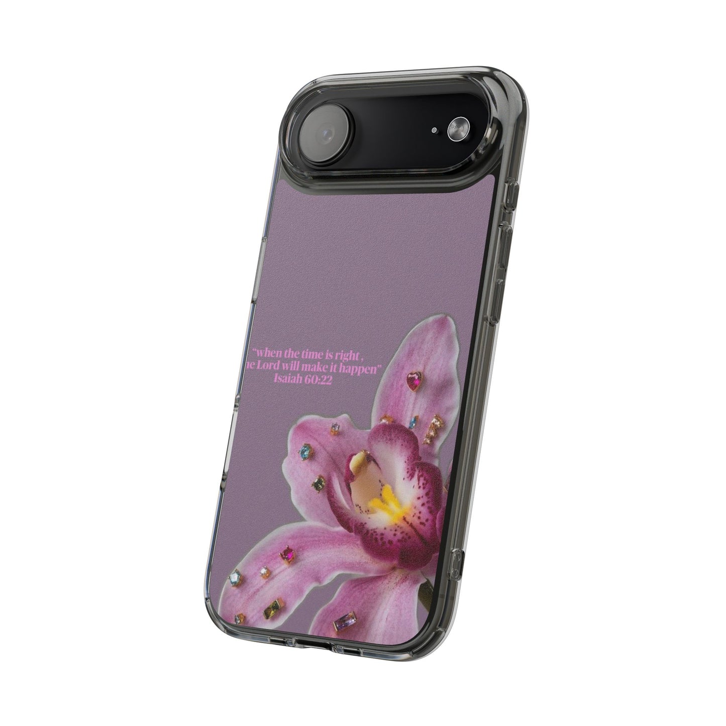 Clear Floral Impact-Resistant Phone Case — "When the time is right" Rose Orchid Design