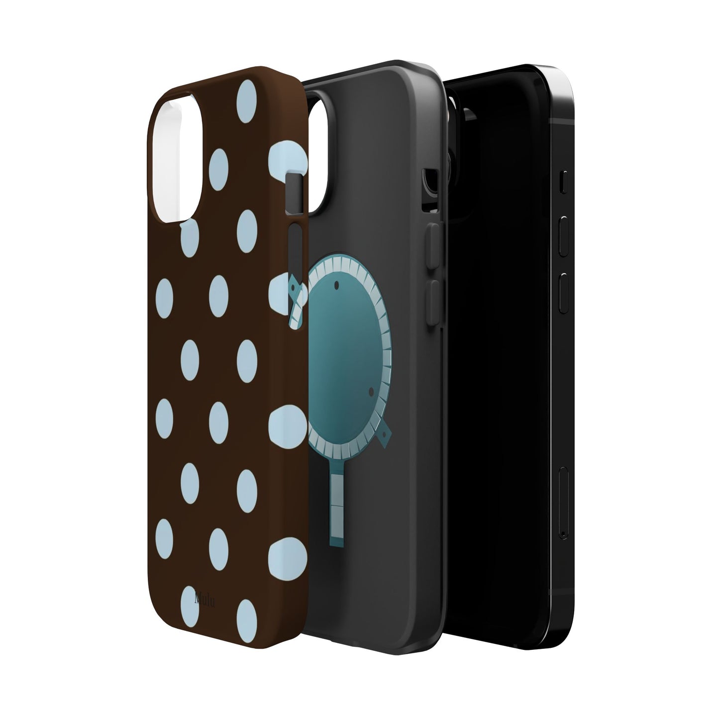Polka Dot Magnetic Phone Case — Brown with Light Blue Dots, Impact-Resistant