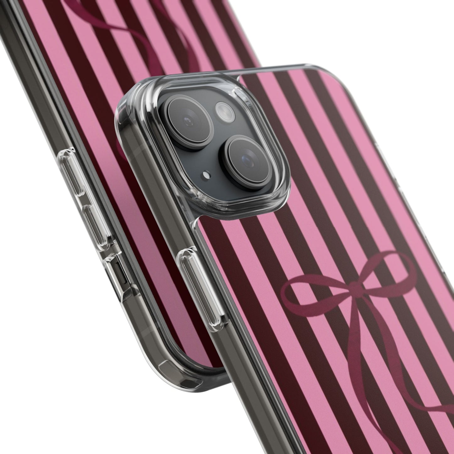 Pink Striped Ribbon Clear Impact-Resistant Phone Case